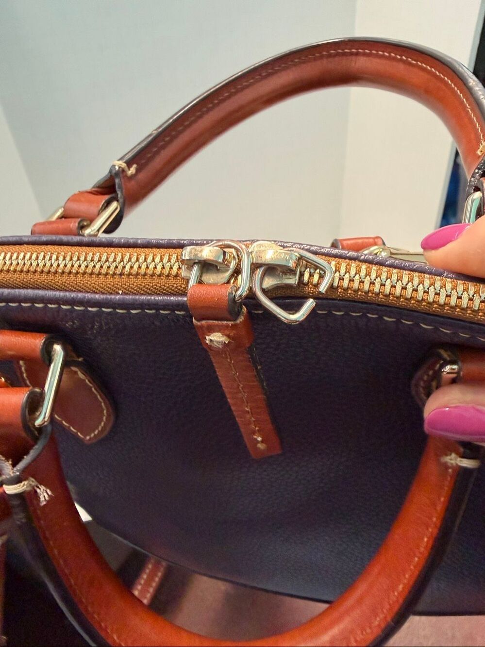 Dooney & Bourke Pebble Grain Zip Satchel Deep Plum Leather Shoulder Bag - Picture 10 of 11